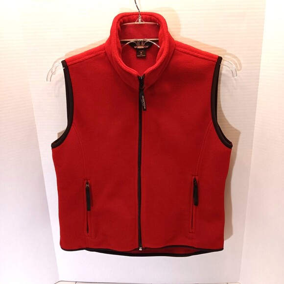 Woolrich Vest Wn M Red Fleece Full Zip Pockets Preppy Outdoors Granola Girl Cozy - Picture 1 of 9
